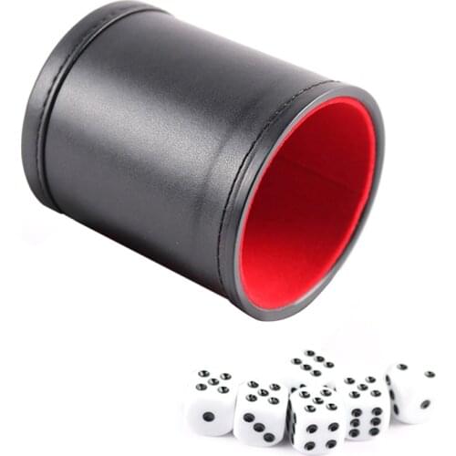 New Double layer Dice Cups New Black PU Leather Red Flannel Dice Cup Bar Game KTV Entertainment Supplies With 6pcs Dices