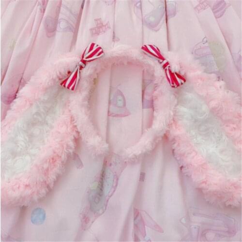 Lolita Strawberry Rabbit Cake Bear KC Headband Plush Hair Band Cute Girl Bow Headdress D575