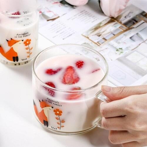 Transparent Creative Glass Coffee Tea Drinks Dessert Breakfast Milk Cup Glass Mugs Handle Drinkware Home Tableware Gift Friends