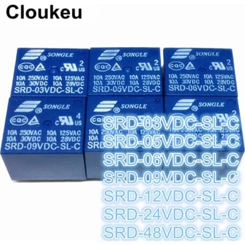 100pcs Relay DIP5 SRD-03VDC-SL-C 05VDC 06VDC 09VDC 12VDC 24VDC 48VDC-SL-C 10A