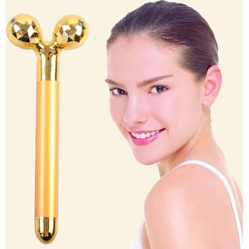 Face Roller 24K Gold Face Lifting Massage Stick Electric Roller Anti-Aging Reduce Wrinkle Shape Body Slim Beauty Bar