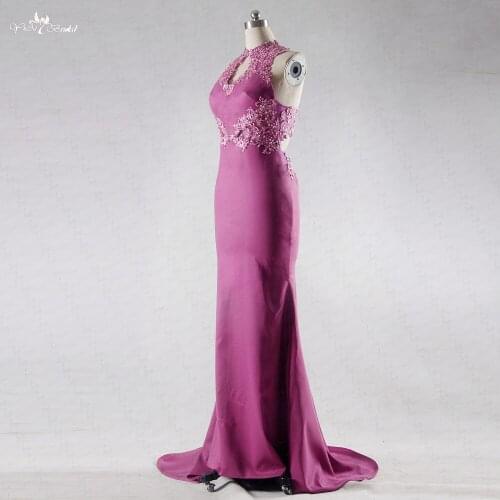 RSE696 Halter Neckline Backless Magenta Mermaid Evening Dress
