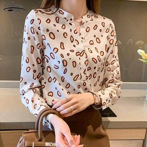 Spring New Loose Long Sleeve Pullover Fashion Leopard Print Womens Blouse Chic V-neck Women Chiffon Shirt Blusas Mujer 13097