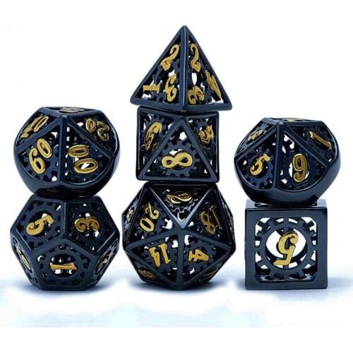 Gear Hollow Metal Dices Set Dados Rol Polyhedral RPG Dice Playing Dobbelstenen Dobbel Game DND Dice Set D20 Dice