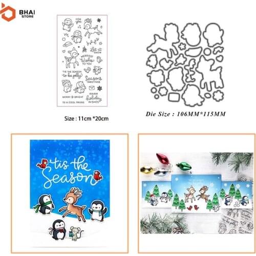 Christmas Penguin Fawn Stamp and Metal Cutting Dies DIY Scrapbooking for Photo Album Decorative Silicone Clear Stamps