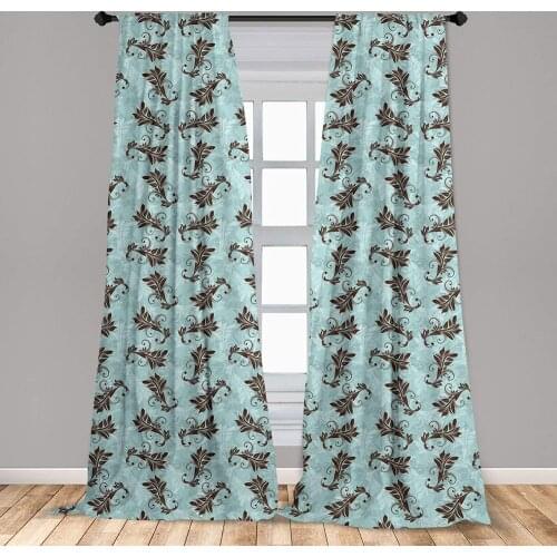 Damask Curtains Swirled Shabby Form Leaves Flowers Background Classical Style Victorian Print Window Curtains for Living Room