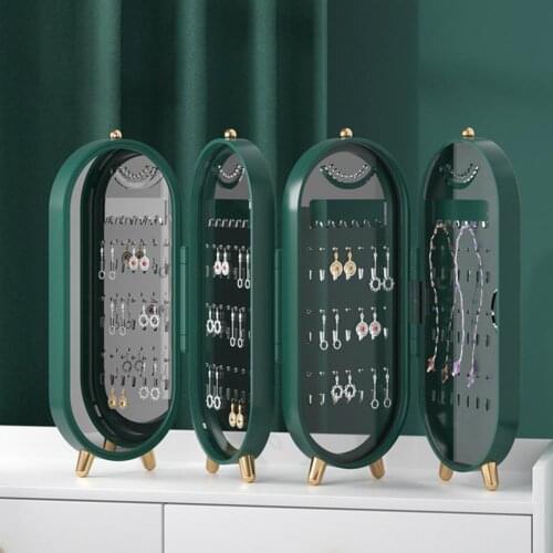 Earrings/Necklace/Ear Studs Jewelry Display Stand Foldable Easy to Clean Tidy-keeping Green Jewelry Storage Box for Cosmetics
