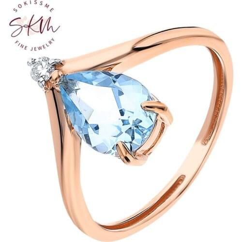 SKM designer topaz rings for women 14k rose gold vintage designer Engagement rings designer Promise Luxury Fine Jewelry