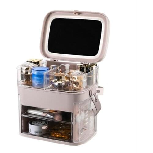 LED Mirror Cosmetic Organizer Portable Makeup Storage Box Jewelry Box Large Make Up Lipstick Container Bathroom Case WF91619