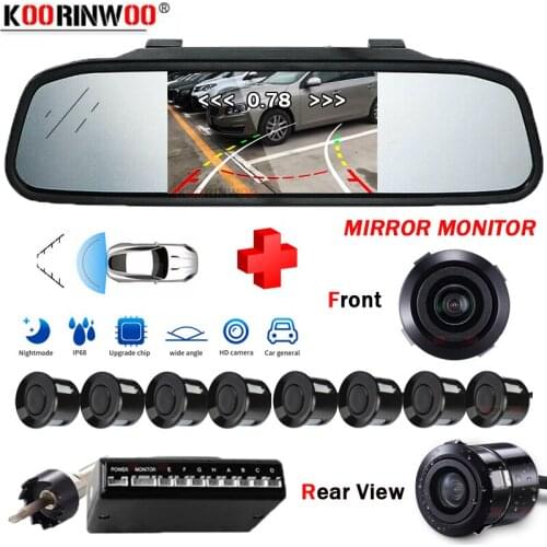 Koorinwoo Smart System For Cars Parking Sensors 8 Parktronic Back + Front Camera WIth Monitor Mirror HD Dynamic Parking Line 12V
