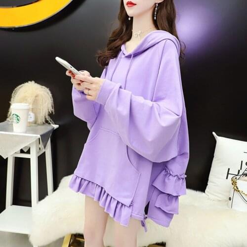Spring Autumn Style Womens Cotton Hoodies Solid Color Pockets Ruffles Long Sleeve Casual Sweet Sweatshirts AA4124
