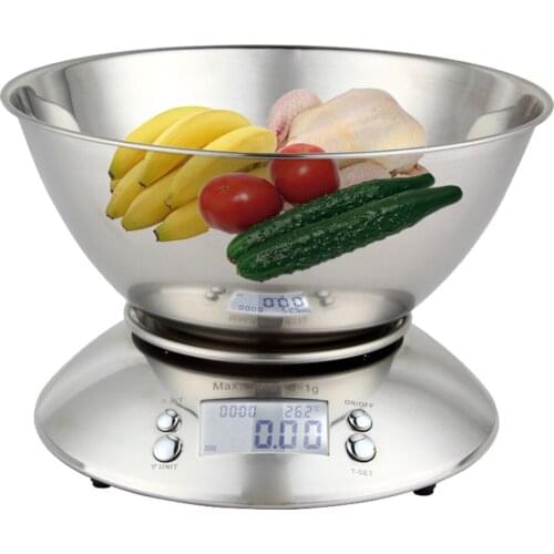 Stainless Steel Kitchen Scales Electronic Digital Weight Scale Cooking Tool Food Balance Cuisine Precision with Bowl 5kg 1g