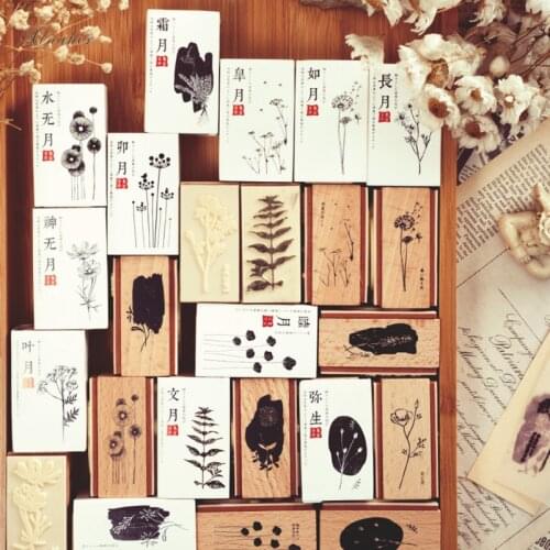 Vintage plant leaves flowers double-sided stamp DIY wooden rubber stamps for scrapbooking stationery scrapbooking standard stamp