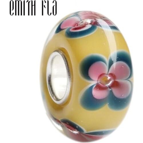 Emith Fla 100% 925 Sterling Silver Large Hole Flowers Charm Bead Fit European Bracelet Bangle Jewelry DIY Accessories