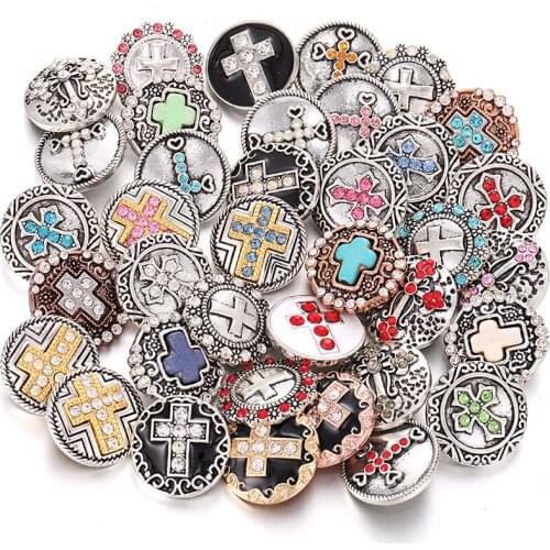 10pcs/lot Wholsale Cross Faith 18mm Snap Jewelry Mixed Metal Rhinestone Snap Button Jewelry Fit Snap Bracelet Bangles Necklaces