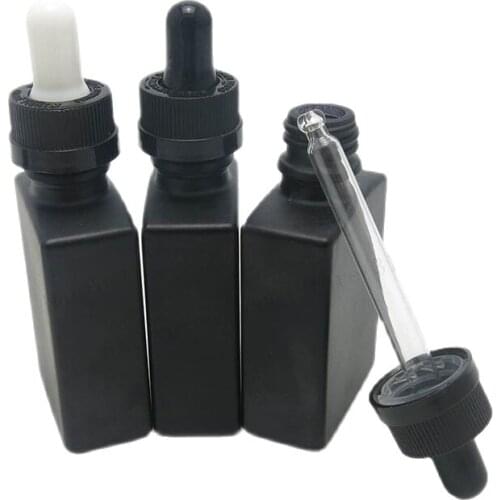 200pcs/lot 30ml Frost black flat square glass dave dropper bottle 1oz child proof dropper bottle