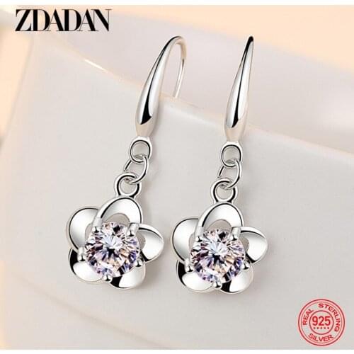 ZDADAN 2021 New Arrival 925 Sterling Silver Crystal Earrings Flower Earring For Women Fashion Silver Jewelry