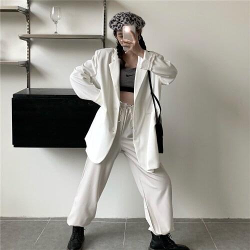 2021Autumn Single Buttons Female Suit Jacket Full Sleeve Outwear Blazer Femme Chic Loose Light Pink Women Blazer