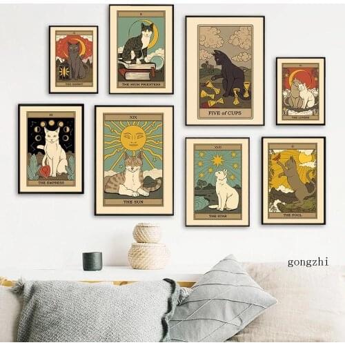 Lovers Empress Star Cat Abstract Nordic Posters Tarot Canvas Painting Prints Girl Room Wall Art Pictures Living Room Home Decor