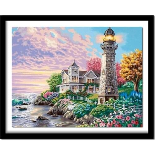Diamond Embroidery Landscape 5D DIY Diamond Painting Lighthouse Full Square Drill Seaside Picture Of Rhinestones