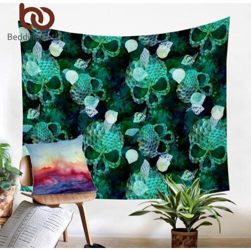 BeddingOutlet Skull Tapestry Marine Shells Wall Hanging For Boys Bed Sheet Green Squama Printed Bedclothes Picnic Mat 130x150cm