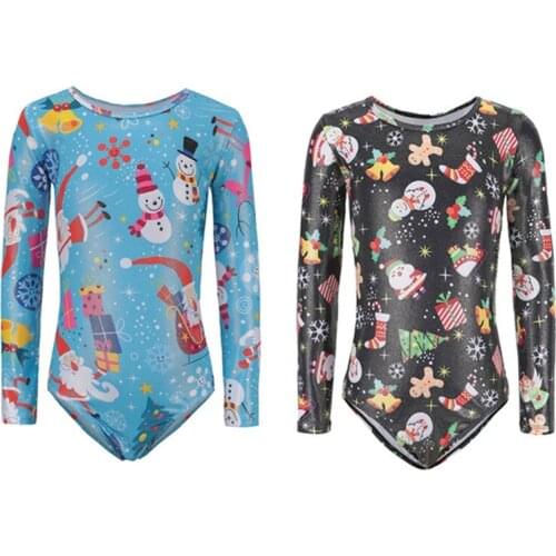Long-sleeved body suit ballet gymnastics suit Christmas Santa Claus pattern dance practice clothes dance clothes