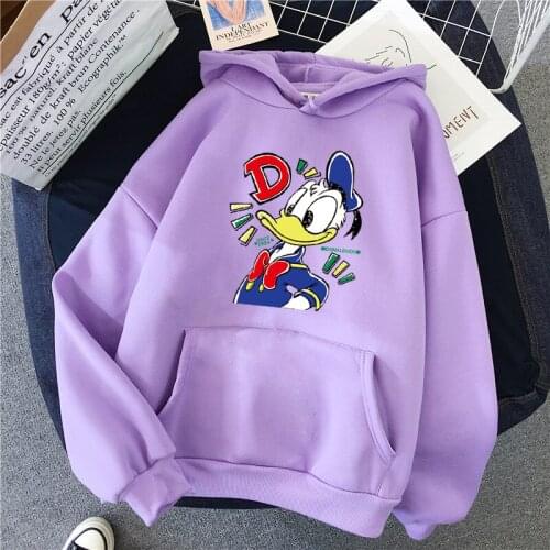 Disney woman plus velvet padded hooded sweater new Korean cartoon Donald Duck print autumn and winter clothes hoodie
