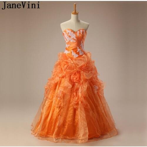 JaneVini Orange Prom Dress Long 2019 Gala Jurken Dames White Lace Applique Vintage Pleat Party Dresses A Line Juniors Ball Gowns