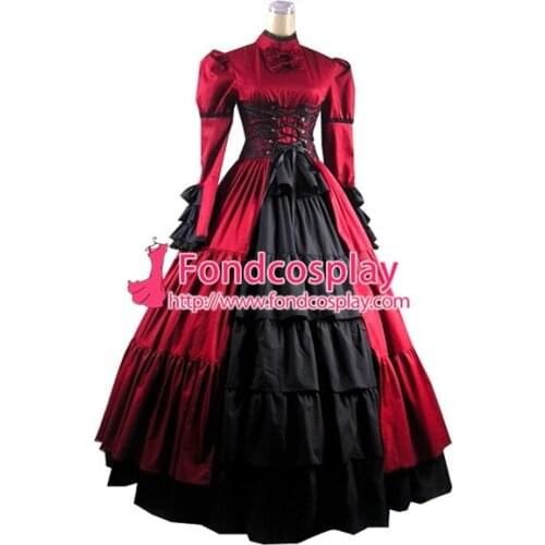 Gothic Lolita Punk Medieval Gown Red and Black Ball Long Evening Dress Jacket Tailor-made[CK1372]