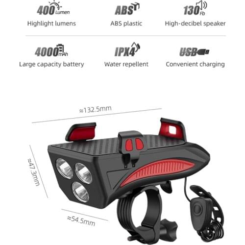 ROCKBROS +FREEBIES Bike Light 4 In 1 Multifunctional Headlight 130dB Horn Phone Holder Power Bank Waterproof Bike Accessories