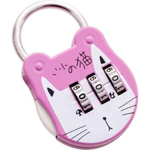 1 Piece Handbag Code Lock Cute Cat Luggage Padlock Cartoon Mini Key Padlock Diary Notebook Suitcase Backpack Code Lock XD