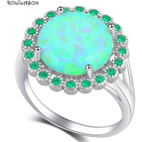 ROLILASON Brand Prom Gifts Green Fire Opal Silver Stamped Green Zircon Fashion Jewelry Ring USA size #6#7#8#9#10 OR865