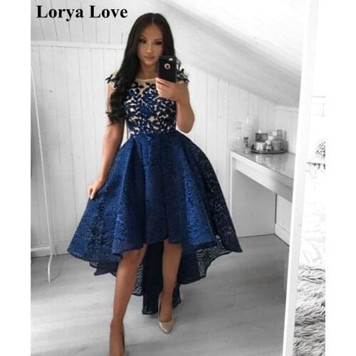 Short Front Long Back Maxi Prom Dresses 2020 Blue Elegant Women Formal Party Sexy Lace Vestidos Summer Evening Dress Plus Size