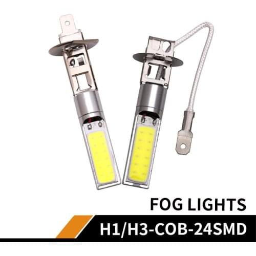 1X H1 H3 COB 24smd LED Bulb Car Fog Light Super Bright 6000K Automobile headlight Day Running Lamp Auto model light DC12V white