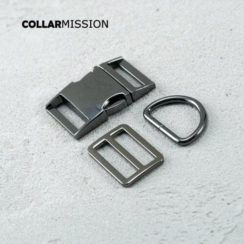 Metal buckle+Tri-Glid+D ring/set) Retailing gun black metal plated buckle 30mm for pet collar leash set harness DIY accessoies