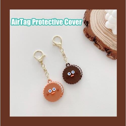 For Apple Airtags Cute Cartoon Biscuit Protective Cover For Apple Airtag Locator Tracker Anti-Scratch Case Device With Keychain