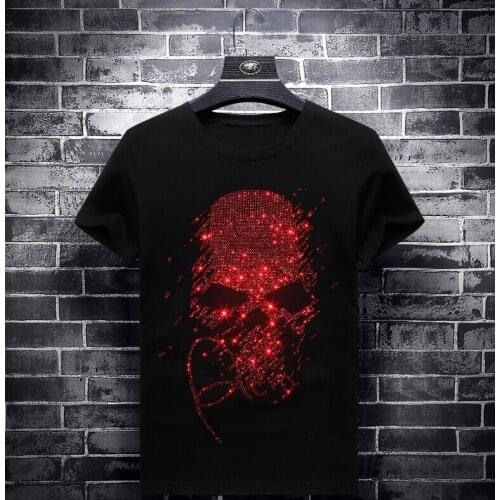 Hot drill tshirt men europe design cotton Skull T Shirts Mens New Arrival Summer Style Short Sleeve Men t-shirt