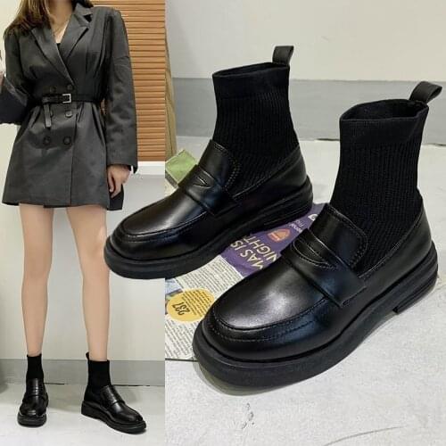 Socks and boots womens 2020 new autumn and winter ins tide net red wild black thick heel thin short boots