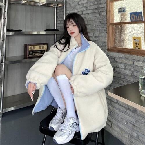 MRWILK 2020 NEW Winter Autumn Korean Version Of Lamb Wool Blends Bomber Coats And Jackets Women Wear On Both Sides Clothes