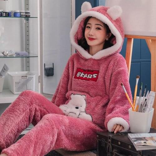 New Winter Pajamas Set Women Sleepwear Warm Flannel Pajamas For Girls Cute Panda Night Lounge Sets Thick Home Sleep Clothes Suit