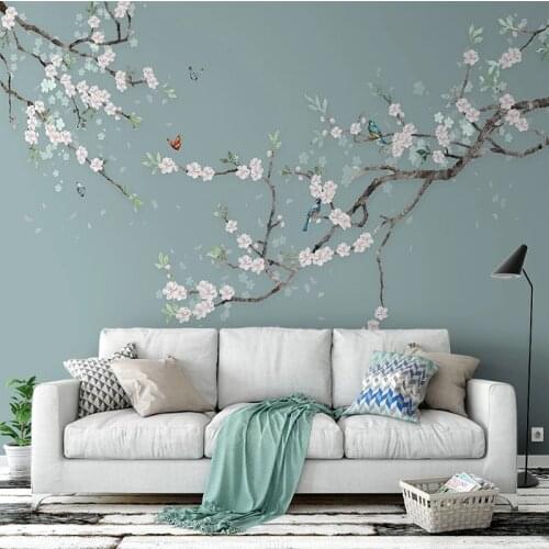 Custom Mural Wallpaper Modern 3D Hand Painted Flowers And Birds Plum Flower Wall Painting Living Room TV Papel De Parede Fresco