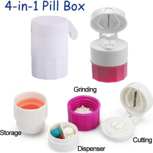Portable 4-in-1 Powder Tablet Grinder Powder Pill Cutter Outdoor Traval 4 Layer Pill Case Medicine Splitter Box Storage Crusher