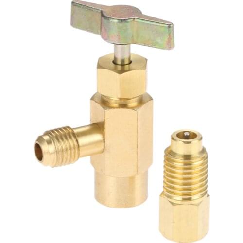 R-1234YF Refrigerant Can Bottle Tap Opener Valve Tool For Self-Sealing Valve Cans 1/4 SAE Adapter 1/2" ACME LH R1234YF Can Tap
