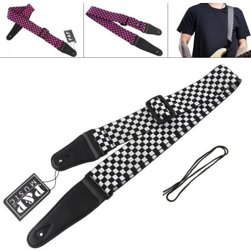 Adjustable Soft Nylon Guitar Strap with Tartan Design 2 Colors Optional for Acoustic Electric Bass Guitar