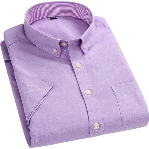 Aoliwen brand New Spring Mens Casual Blouse 2021 Mens Summer Thin Solid Color Shirts short Sleeve Oxford Textile Shirt Male