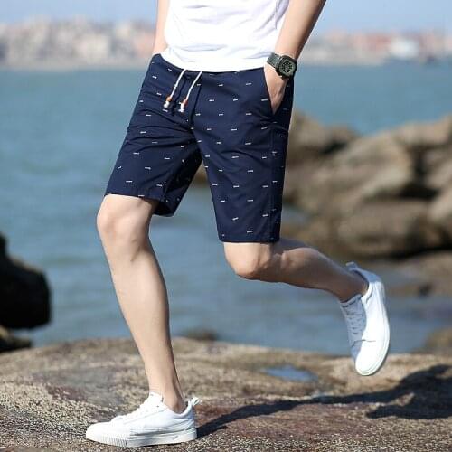 Treesolo 2021 Fashion Shorts Men New mens summer elastic tethered shorts mid pants summer cotton print shorts