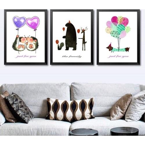 Nordic Balloon Bear Deer Wall Art Portrait Canvas Painting Pictures for Living Room Scandinavian Home Decor