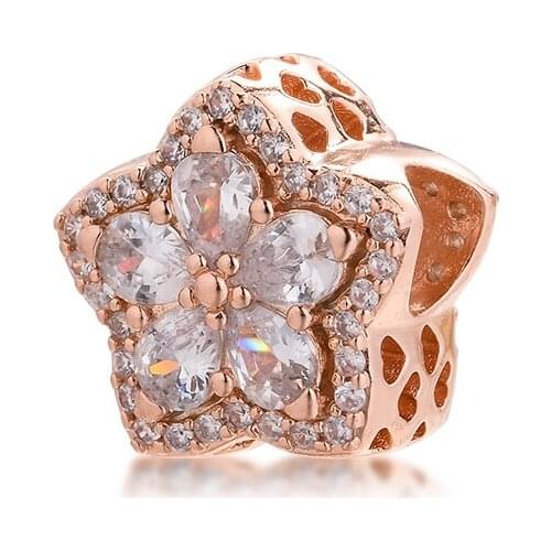 Charms Fits for Necklaces Bracelets Sparkling Snowflake Pave Beads 100% 925 Sterling Silver Jewelry For Women