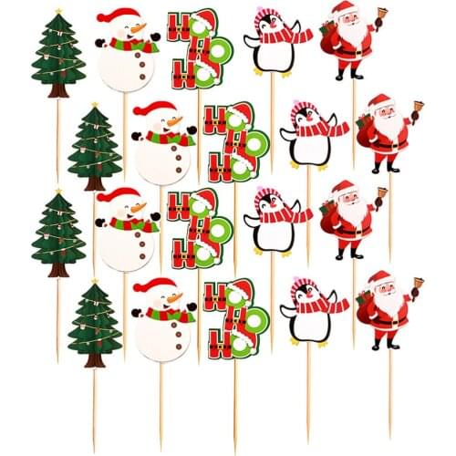 20pcs Cake Toppers Christmas Snowman Cake Toppers Cupcake Decor Party Ornaments