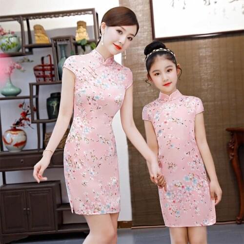 Mother Kids Qipao Dress Vintage Chinese Traditional Dress Cheongsams for Mother Daughter Cheongsam Dress Parent-child Clothes